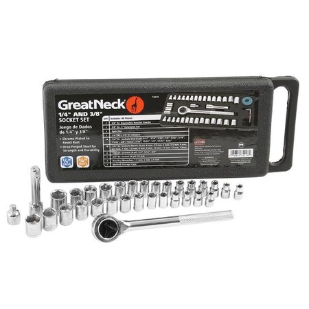 GREAT NECK 1/4 and 3/8 in. drive Metric and SAE Ratchet and Socket Set 74213
